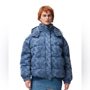 Ahluwalia x
Ganni NWT Printed
Denim  Funnel Neck
Puffer Jacket in Sz XS